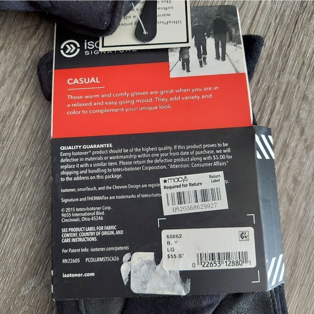 ISOTONER SIGNATURE CASUAL SMART TOUCH LEATHER GLOVES SZ LARGE NEW WITH TAG - Picture 3 of 5